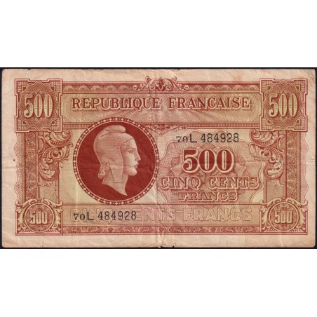 VF 11-01 - 500 francs - Marianne - 1945 - Série 70L - Etat : TB