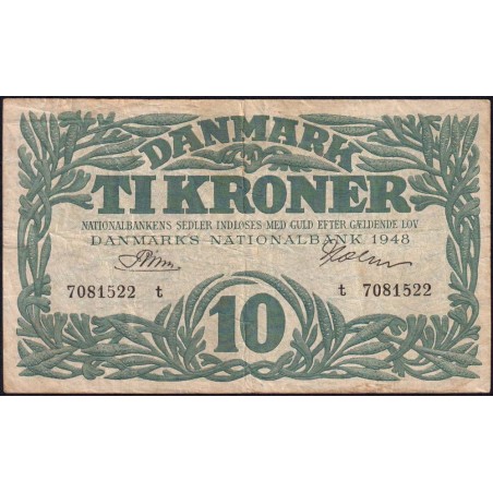 Danemark - Pick 37k_3 - 10 kroner - Série t - 1948 - Etat : TB+