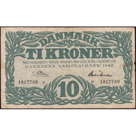 Danemark - Pick 37l_1 - 10 kroner - Série u - 1948 - Etat : TB+
