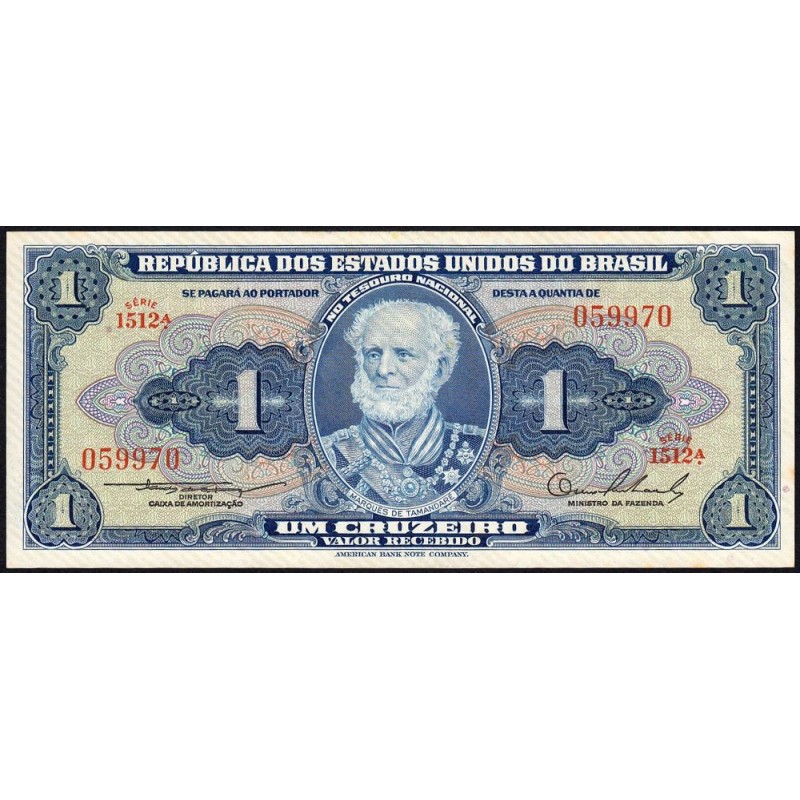 Brésil - Pick 150a - 1 cruzeiro - Série 1512 - Sans estampa - 1954 - Etat : SPL+