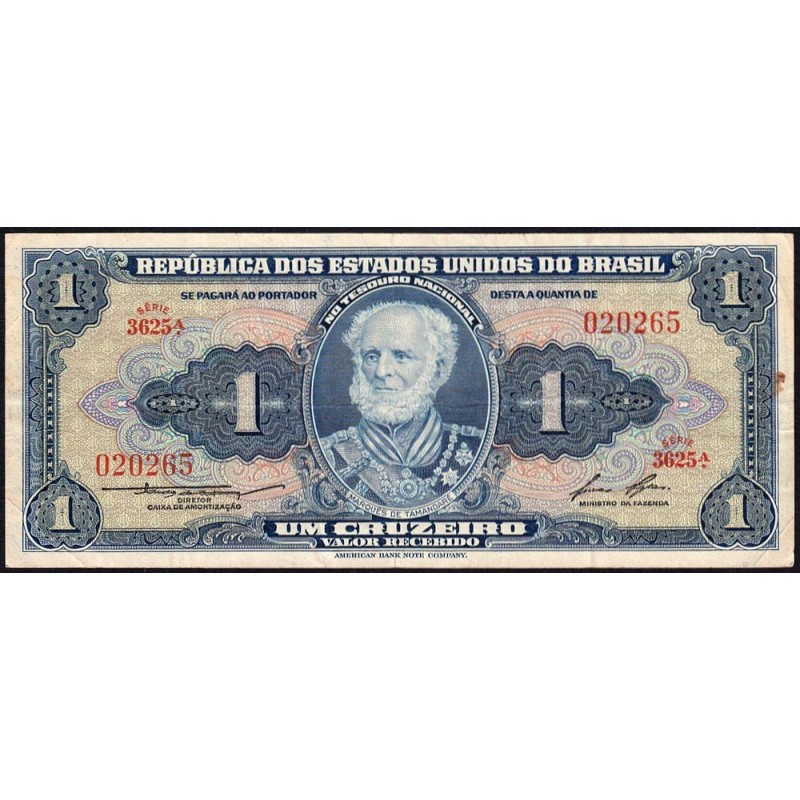 Brésil - Pick 150d - 1 cruzeiro - Série 3625 - Sans estampa - 1958 - Etat : TB+