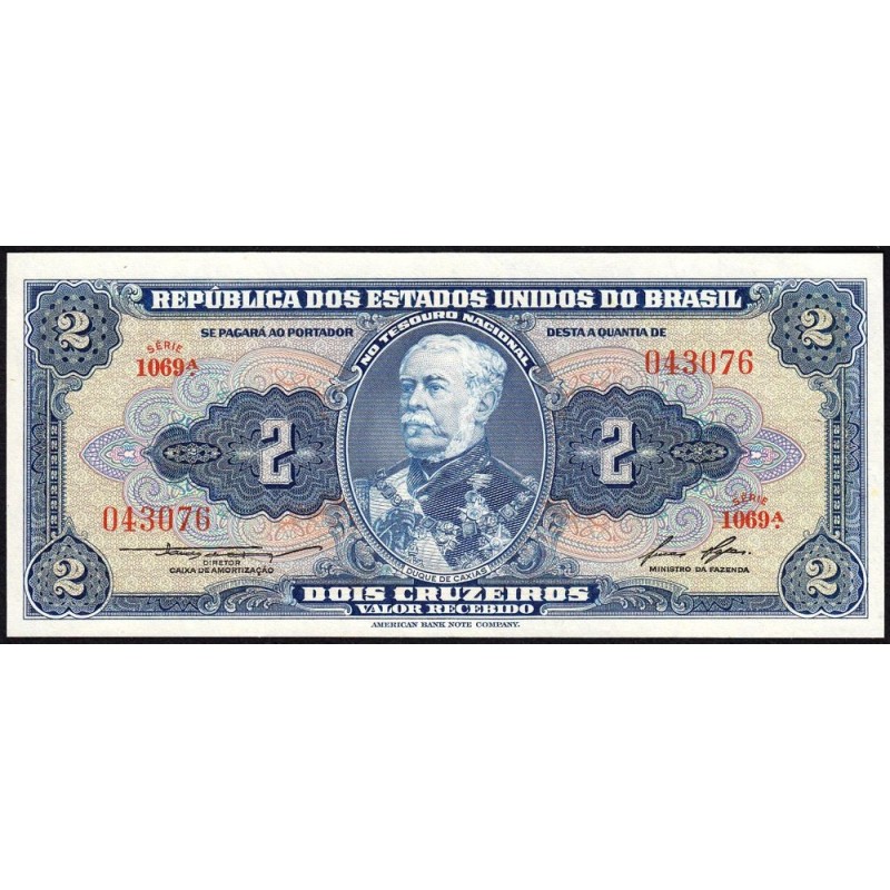 Brésil - Pick 151b - 2 cruzeiros - Série 1069 - Sans estampa - 1958 - Etat : NEUF