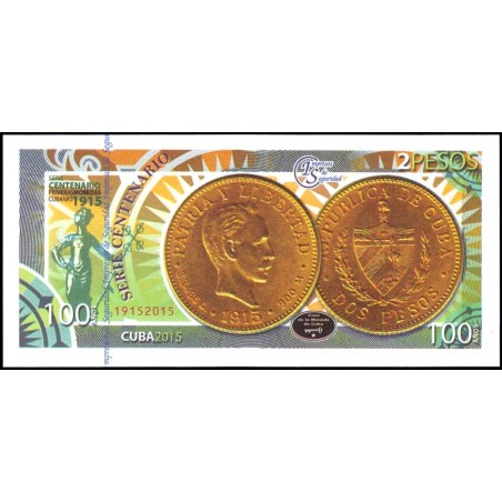 Cuba - 2 pesos or - Centenaire premières monnaies cubaines - 2015 - Etat : NEUF