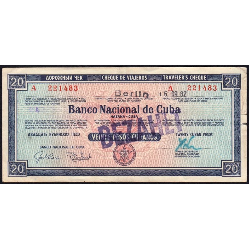 Cuba - Chèque de voyage - Banco Nacional de Cuba - 20 pesos - 1983 - Etat : TTB