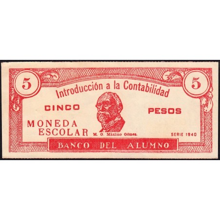 Cuba - Billet scolaire - Banco del Alumno - 5 pesos - 1940 - Etat : TTB+