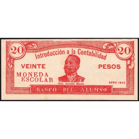 Cuba - Billet scolaire - Banco del Alumno - 20 pesos - 1940 - Etat : SUP