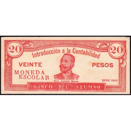 Cuba - Billet scolaire - Banco del Alumno - 20 pesos - 1940 - Etat : TTB