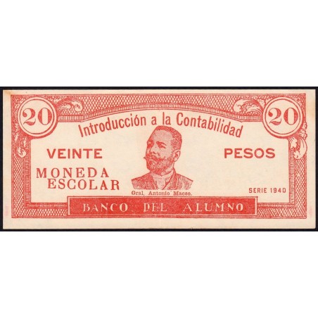 Cuba - Billet scolaire - Banco del Alumno - 20 pesos - 1940 - Etat : TTB+