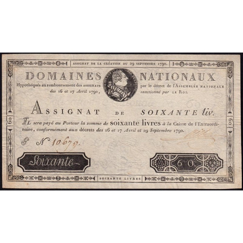 Assignat 05a - 60 livres - 29 septembre 1790 - Série G - Etat : TTB+ à SUP