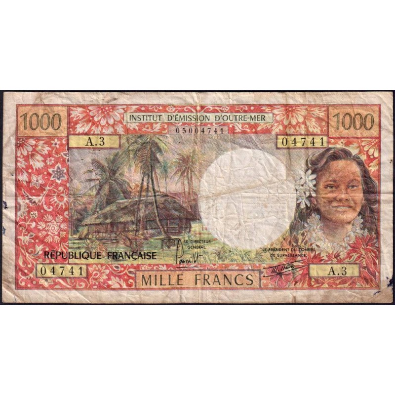 Tahiti - Papeete - Pick 27b_1 - 1'000 francs - Série A.3 - 1977 - Etat : B