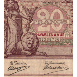 Belgique - Pick 62d - 20 francs - 23/11/1907 - Etat : TTB