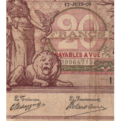 Belgique - Pick 62d - 20 francs - 17/06/1908 - Etat : TB+