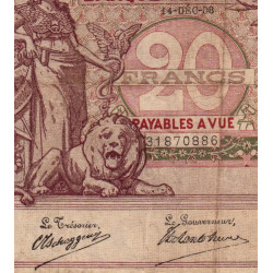 Belgique - Pick 62d - 20 francs - 14/12/1908 - Etat : TB+