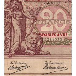 Belgique - Pick 62d - 20 francs - 06/01/1909 - Etat : TTB-