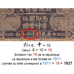 Chine - Bank of Communications - Chefoo - Pick 146Cb - 5 yüan - Série A L - 01/11/1927 - Etat : AB