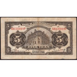 Chine - Bank of Comm. - Shanghai - Pick 117n - 5 yüan - Série SB P - 01/10/1914 (1940) - Etat : TB+