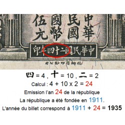 Chine - Bank of Communications - Pick 154a - 5 yüan - Série B X - 1935 - Etat : TTB-