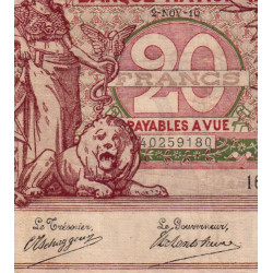 Belgique - Pick 67_1 - 20 francs - 02/11/1910 - Etat : TB+