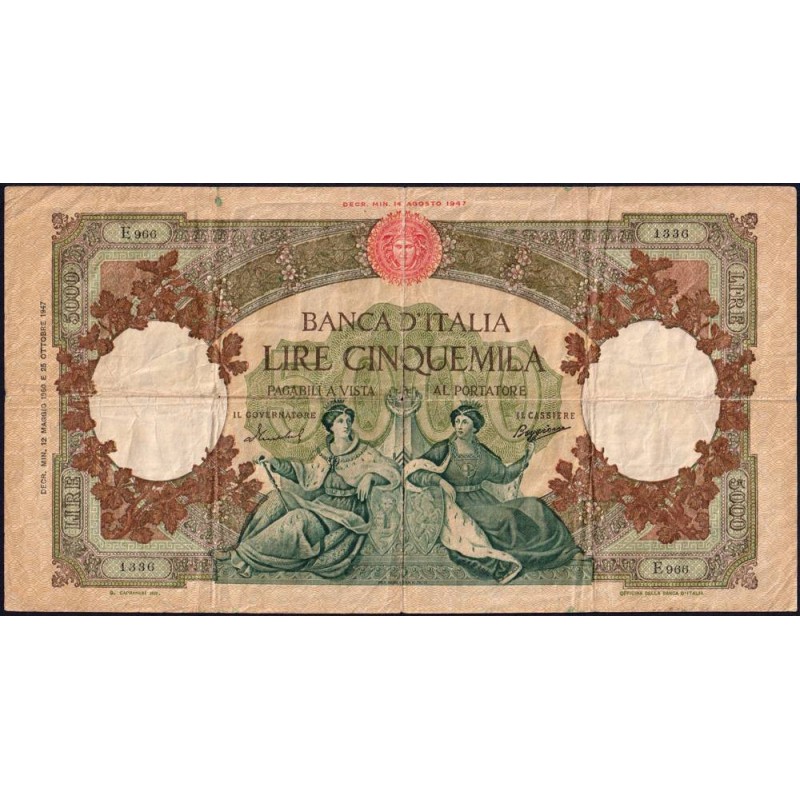 Italie - Pick 85c_6 - 5'000 lire - Série E 966 - 12/05/1960 - Etat : TB à TB+