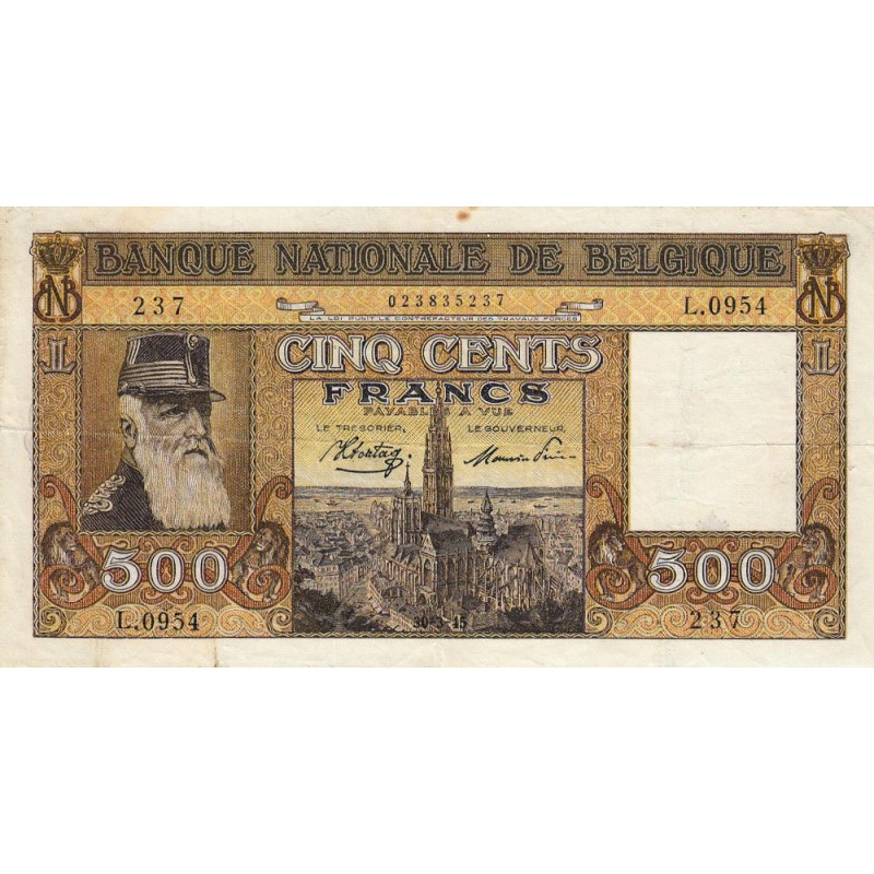 Belgique - Pick 127a - 500 francs - 30/03/1945 - Etat : TTB