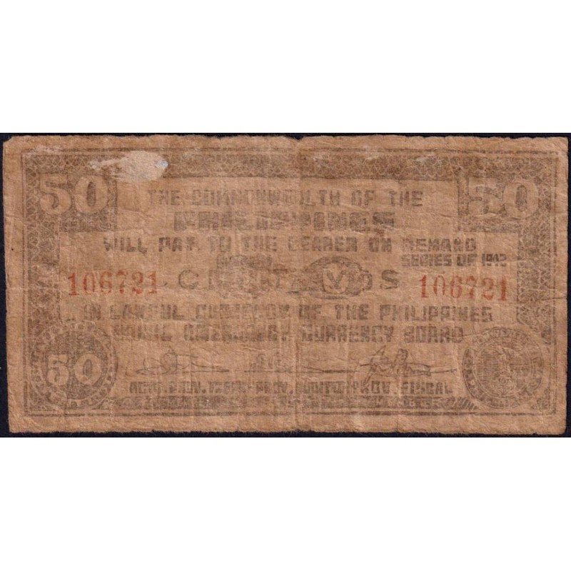 Philippines - Bohol - Pick S 134e - 50 centavos - Sans lettre de série - 1942 - Etat : B