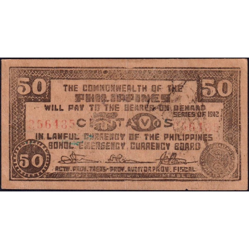 Philippines - Bohol - Pick S 134e - 50 centavos - Sans lettre de série - 1942 - Etat : SPL