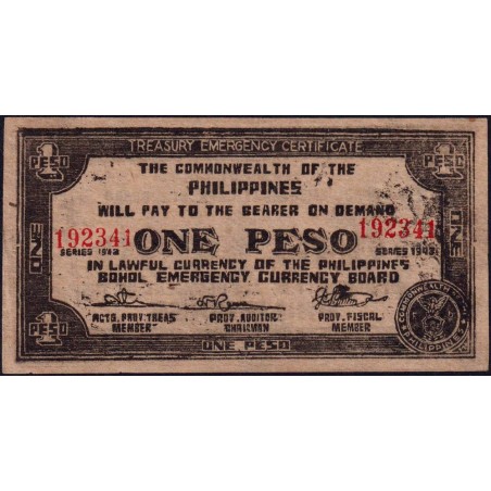 Philippines - Bohol - Pick S 139a - 1 peso - Sans lettre de série - 1942 - Etat : SPL+