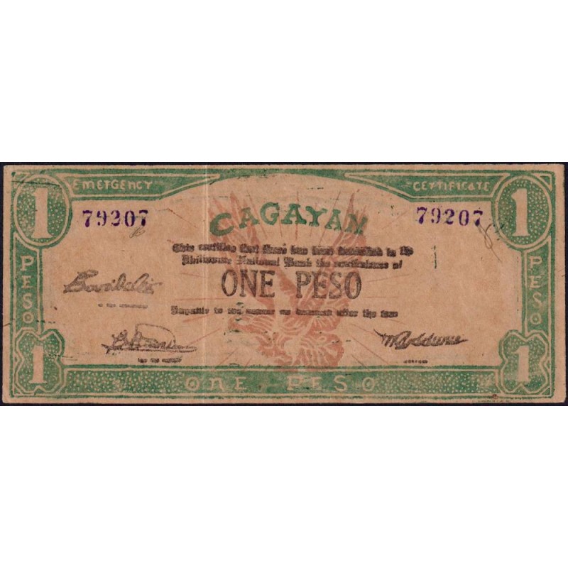 Philippines - Cagayan - Pick S 188 - 1 peso - Sans lettre de série - 1942 - Etat : SUP