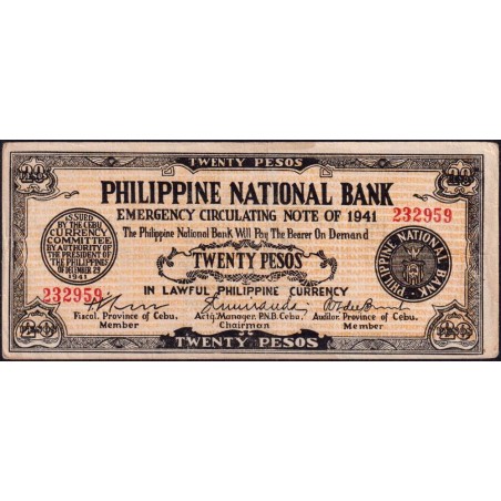 Philippines - Cebu - Pick S 218a - 20 pesos - Sans lettre de série - 29/12/1941 - Etat : TTB