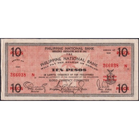 Philippines - Iloilo - Pick S 309a - 10 pesos - Série N - 30/12/1941 - Etat : TTB