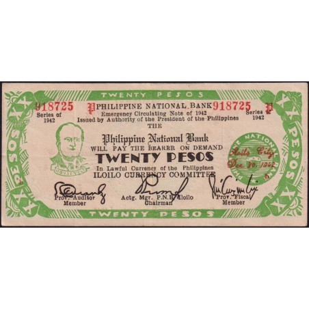 Philippines - Iloilo - Pick S 318a - 20 pesos - Série P - 30/12/1942 - Etat : SUP