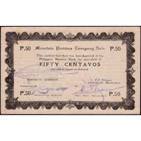 Philippines - Mountain Province - Pick S 594b - 50 centavos - Sans lettre de série - 1942 - Etat : SPL