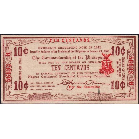 Philippines - Negros Occidental - Pick S 643a - 10 centavos - Série H - 20/01/1942 - Etat : pr.NEUF