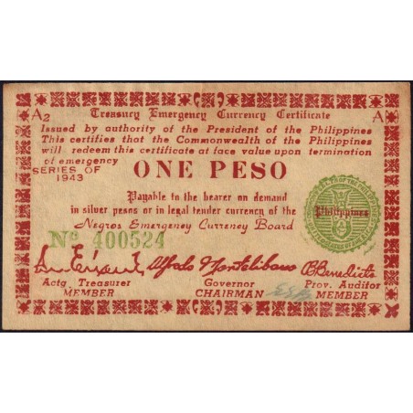 Philippines - Negros - Pick S 661b - 1 peso - Série A2 - 1943 - Etat : SUP+