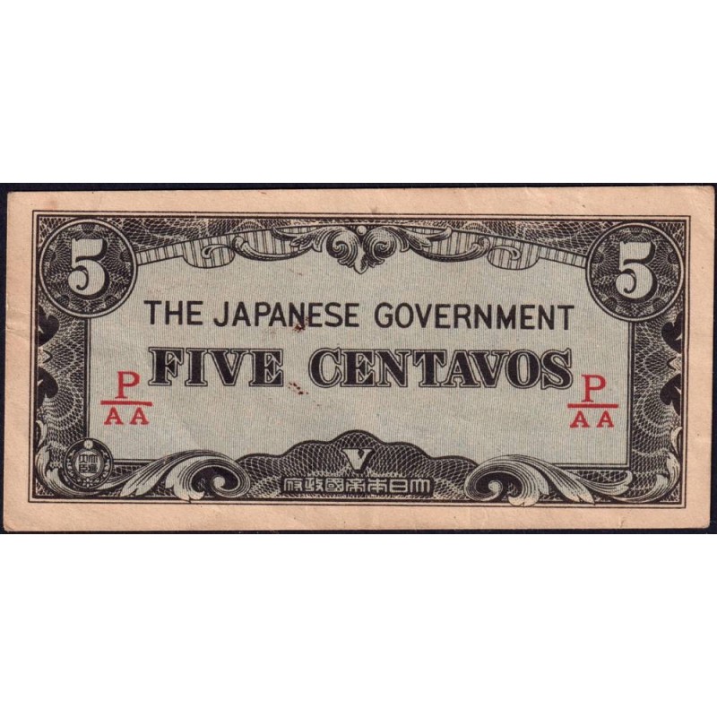 Philippines - Gouvernement Japonais - Pick 103b - 5 centavos - Série P/AA - 1942 - Etat : TTB+