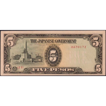Philippines - Gouvernement Japonais - Pick 110a - 5 pesos - Série 23 - 1943 - Etat : SPL+