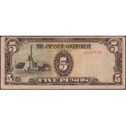 Philippines - Gouvernement Japonais - Pick 110a - 5 pesos - Série 39 - 1943 - Etat : TB+