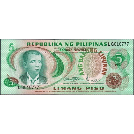 Philippines - Pick 160a - 5 piso - Série LG - 1949 (1978) - Etat : NEUF