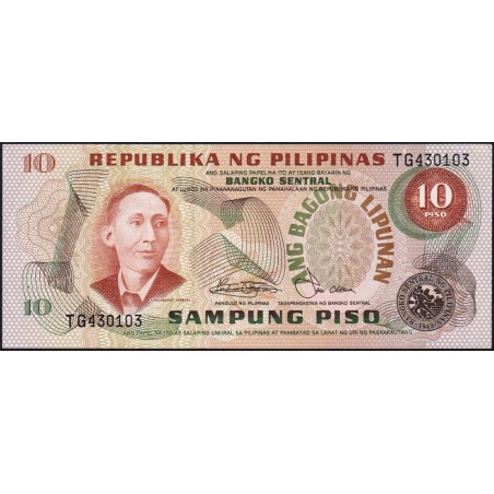 Philippines - Pick 161b - 10 piso - Série TG - 1949 (1981) - Etat : pr.NEUF