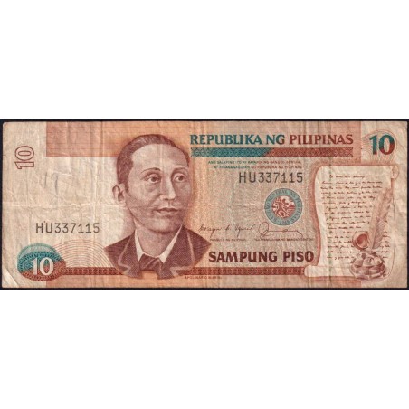 Philippines - Pick 169b - 10 piso - Série HU - 1949 (1987) - Etat : TB-