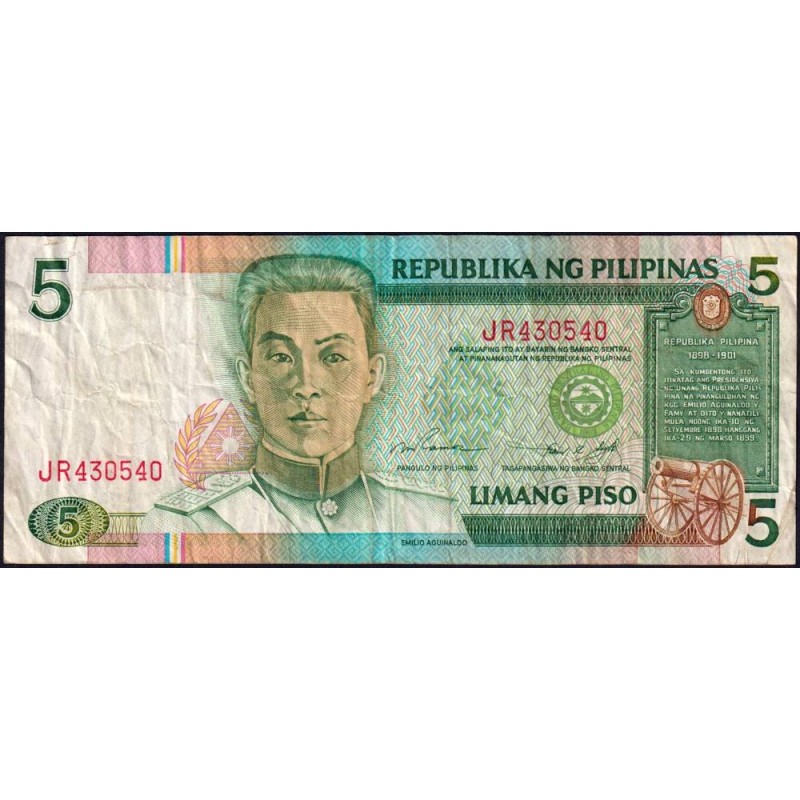 Philippines - Pick 180_2- 5 piso - Série JR - 1993 (1995) - Etat : TB-