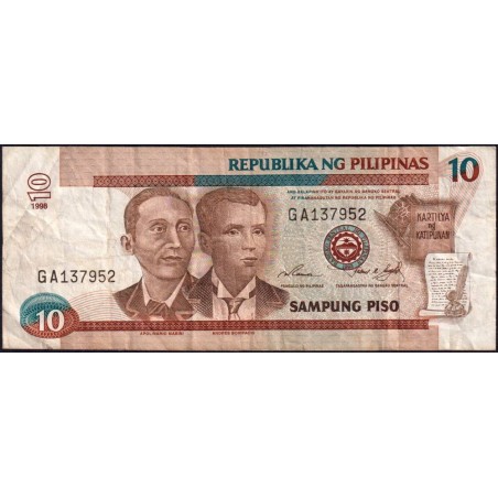 Philippines - Pick 187b - 10 piso - Série GA - 1998 - Etat : TB