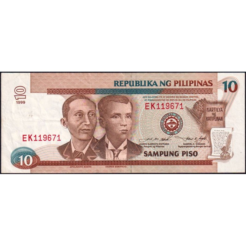 Philippines - Pick 187e - 10 piso - Série EK - 1999 - Etat : TTB