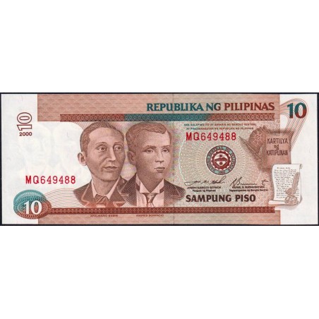 Philippines - Pick 187f_2 - 10 piso - Série MQ - 2000 - Etat : NEUF