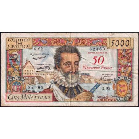 F 54-01 - 30/10/1958 - 50 nouv. francs sur 5000 francs - Henri IV - Série H.90 - Etat : TB à TB+