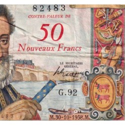 F 54-01 - 30/10/1958 - 50 nouv. francs sur 5000 francs - Henri IV - Série H.90 - Etat : TB à TB+