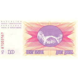 Bosnie-Herzégovine - Pick 10 - 10 dinara - Série HG - 01/07/1992 - Etat : NEUF