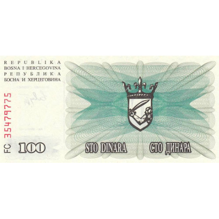 Bosnie-Herzégovine - Pick 13 - 100 dinara - Série FC - 01/07/1992 - Etat : NEUF