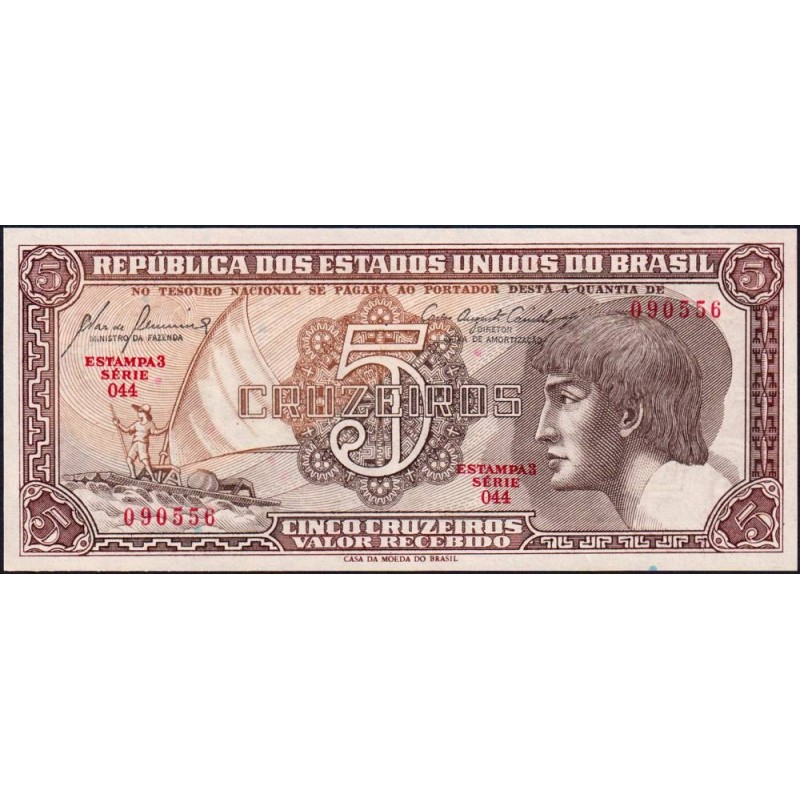 Brésil - Pick 166a - 5 cruzeiros - Série 044 - Estampa 3 - 1961 - Etat : NEUF