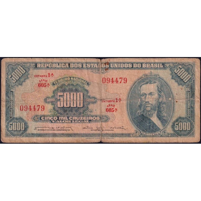 Brésil - Pick 174b - 5'000 cruzeiros - Série 547 - Estampa 1 - 1964 - Etat : B